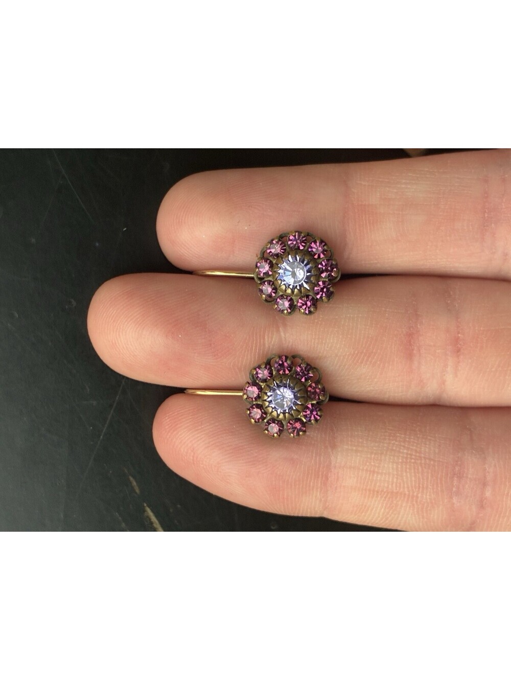 Liz Palacios Swarovski Crystal Leverback Earrings Purple Floral Vintage Style